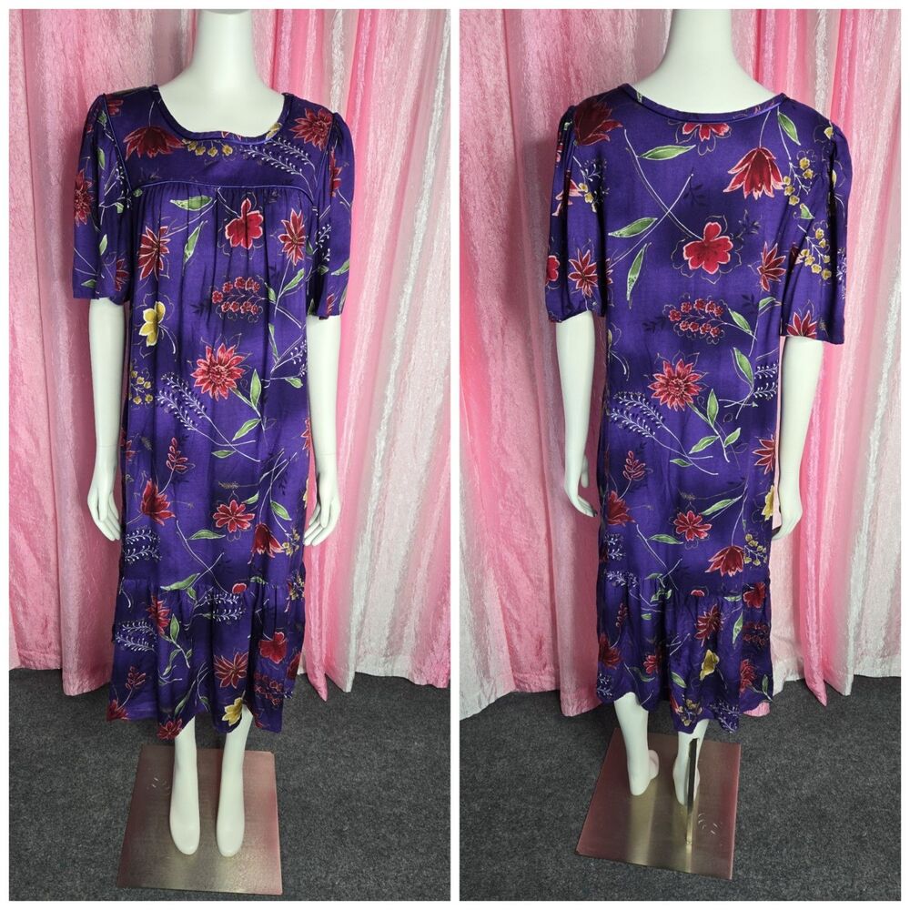 Appel Vintage Purple Floral House Dress Mumu Size Medium